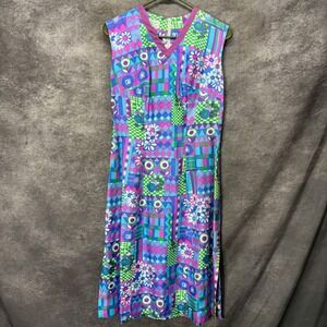 Vintage 60s 70s Amin Beder Psychadelic Mod Midi Dress Size S Purple Geometric